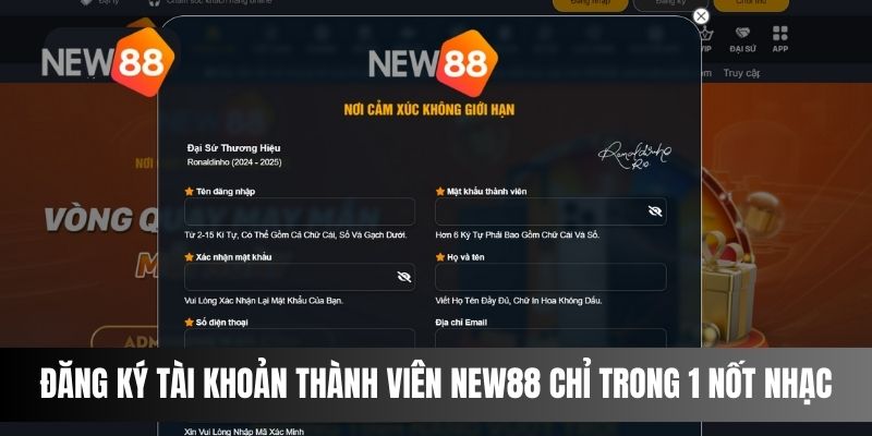 Đăng ký tài khoản thành viên NEW88 chỉ trong 1 nốt nhạc
